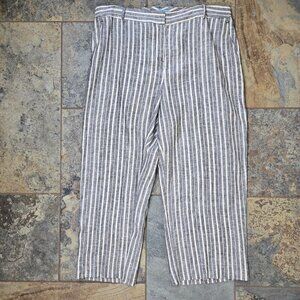 Antonio Melani Size 14 100% Linen Gray Cream Vertical Striped Pants Wide Leg